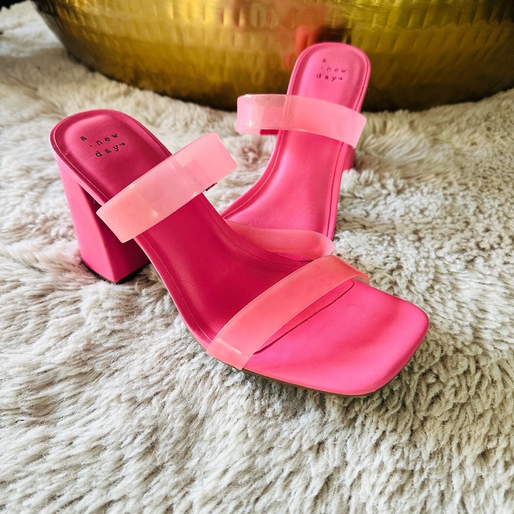Pink strappy heels, wore once!